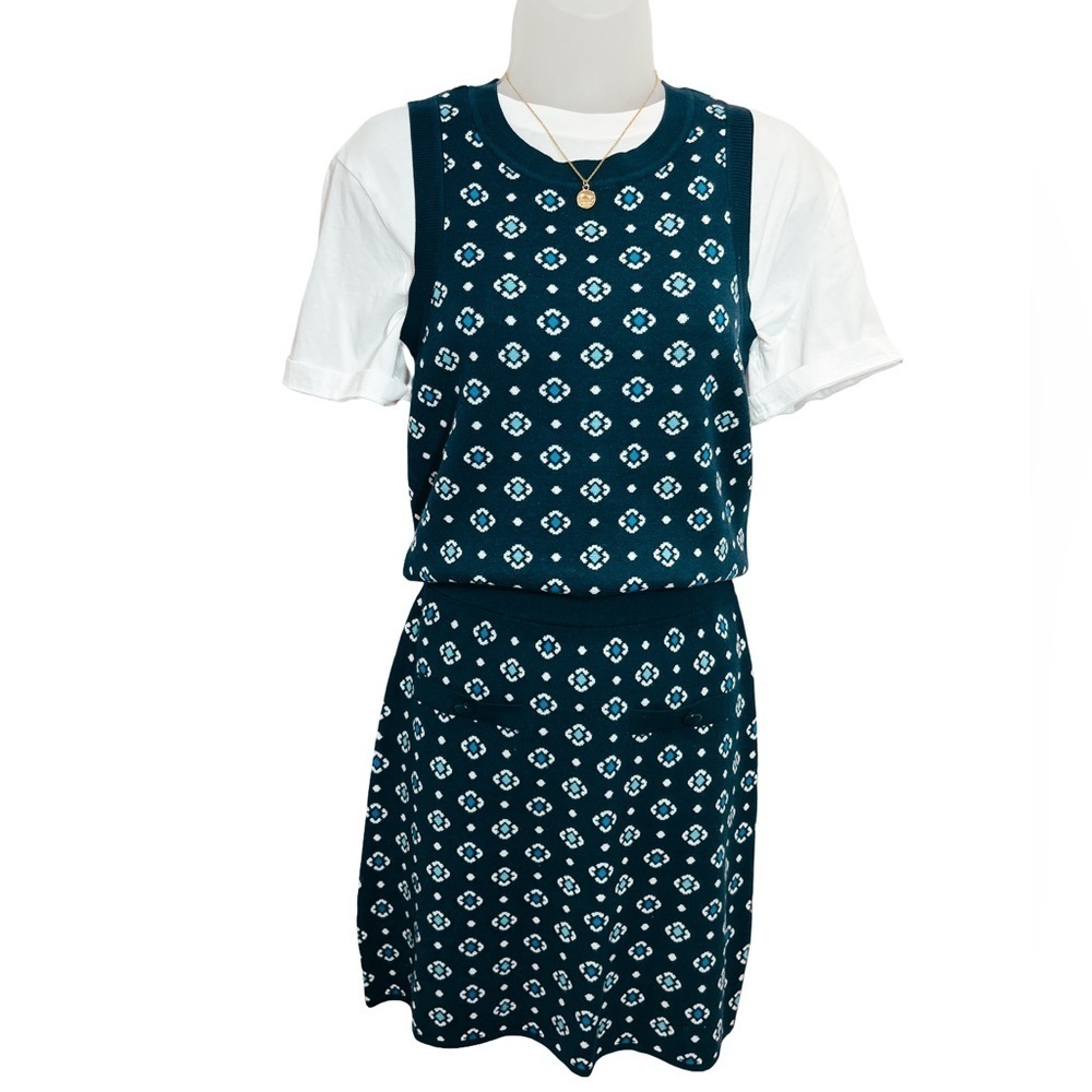 LOFT Navy & White Jacquard Floral Sweater Tank & Mini Skirt Matching Set - Picture 4 of 9